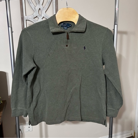 Polo Ralph Lauren Quarter Zip Sweater XL Olive Green Navy Pony - Picture 1 of 9